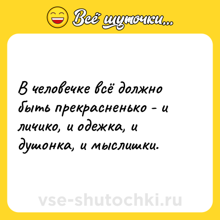 Шутка: В человечке всё должно быть прекрасненько - и личико, и одежка, и душонка, и мыслишки.
