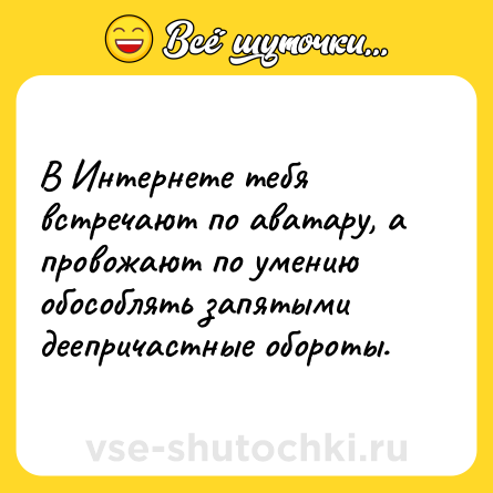 Шутка: В Интернете тебя встречают по аватару, а провожают по умению обособлять запятыми деепричастные обороты.