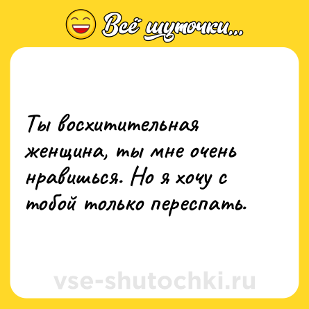 Шутка: Ты восхитительная женщина, ты мне очень нравишься. Но я хочу с тобой только переспать.