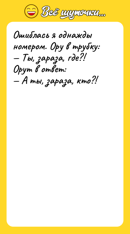 Ошиблась я однажды номером. Ору в трубку:  — Ты,