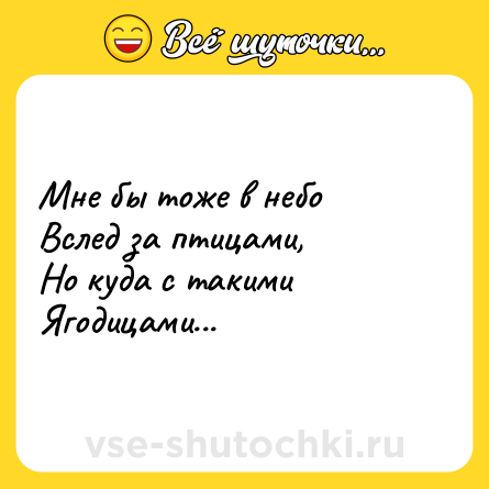 Шутка: Мне бы тоже в небо<br>Вслед за птицами,<br>Но куда с такими<br>Ягодицами...