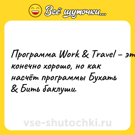 Шутка: Программа Work & Travel – это конечно хорошо, но как насчёт программы Бухать & Бить баклуши.
