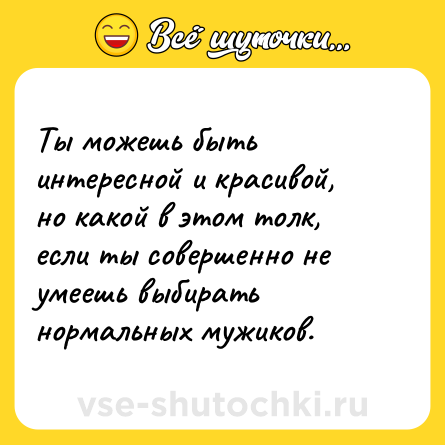 Шутка: Ты можешь быть интересной и красивой, но какой в этом толк, если ты совершенно не умеешь выбирать нормальных мужиков.