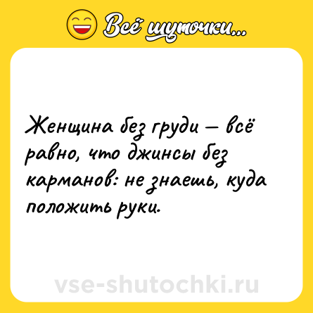 Шутка: Женщина без груди — всё равно, что джинсы без карманов: не знаешь, куда положить руки.