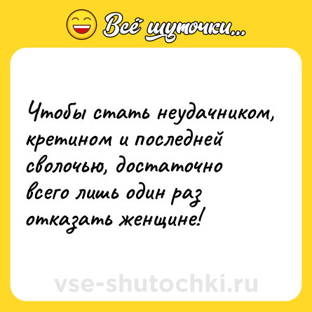 Шутка: Чтобы стать неудачником, кретином и последней сволочью, достаточно всего лишь один раз отказать женщине!