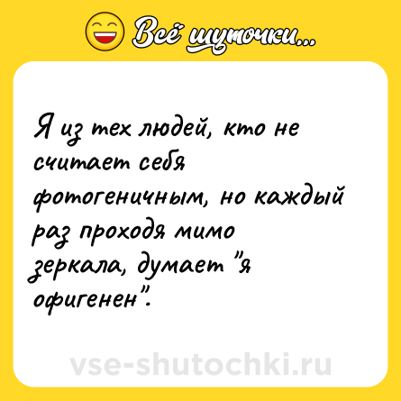 Шутка: Я из тех людей, кто не считает себя фотогеничным, но каждый раз проходя мимо зеркала, думает 
