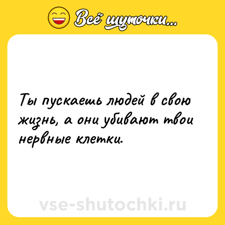 Шутка: Ты пускаешь людей в свою жизнь, а они убивают твои нервные клетки.