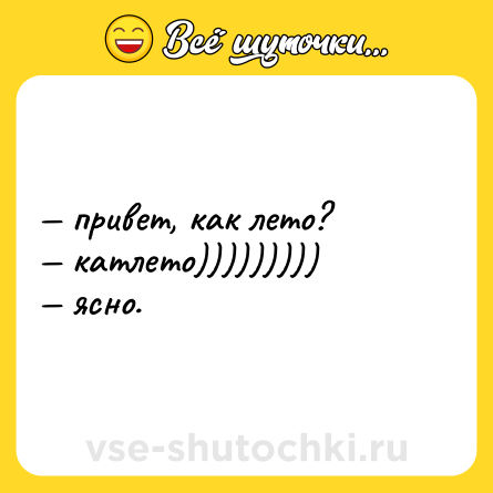 Шутка: — привет, как лето?  <br>— катлето))))))))) <br>— ясно.