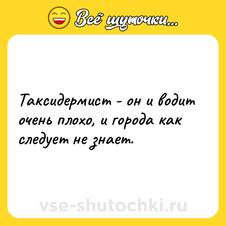 Шутка: Таксидермист - он и водит очень плохо, и города как следует не знает.