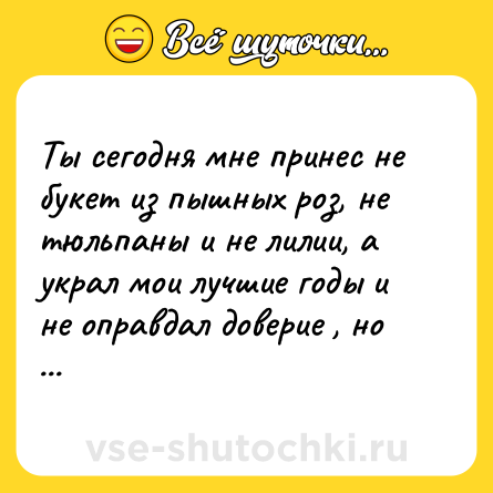 Шутка: Ты сегодня мне принес не букет из пышных роз, не тюльпаны и не лилии, а украл мои лучшие годы и не оправдал доверие , но они такие милые..