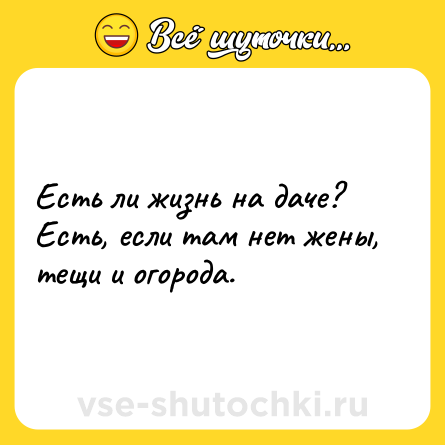 Шутка: Есть ли жизнь на даче? Есть, если там нет жены, тещи и огорода.