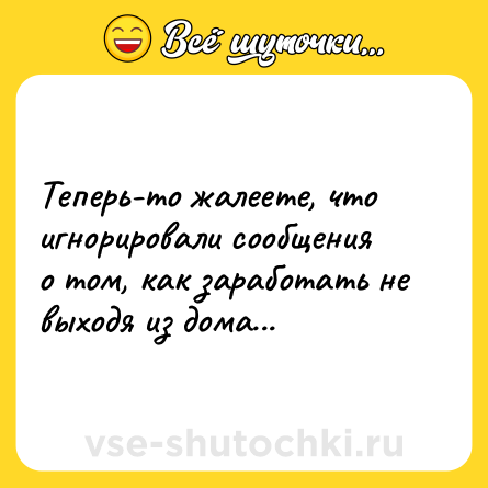 Шутка: Теперь-то жалеете, что игнорировали сообщения о том, как заработать не выходя из дома...