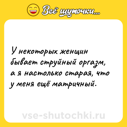 Шутка: У некоторых женщин бывает струйный оргазм, а я настолько старая, что у меня ещё матричный.