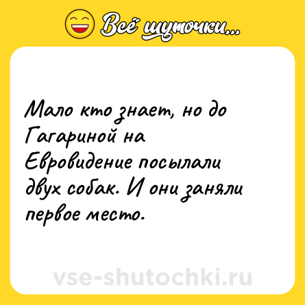 Шутка: Мало кто знает, но до Гагариной на Евровидение посылали двух собак. И они заняли первое место.
