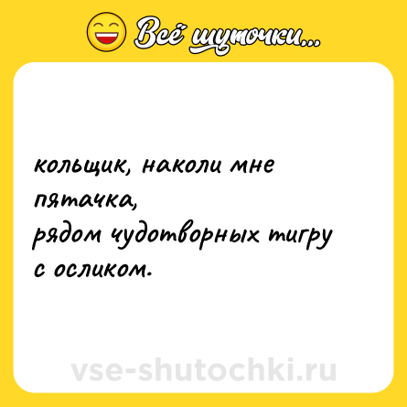 Шутка: кольщик, наколи мне пятачка,  <br>рядом чудотворных тигру с осликом.
