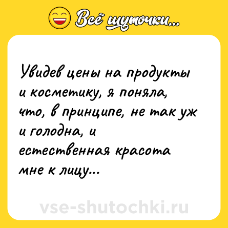 Шутка: Увидев цены на продукты и косметику, я поняла, что, в принципе, не так уж и голодна, и естественная красота мне к лицу...