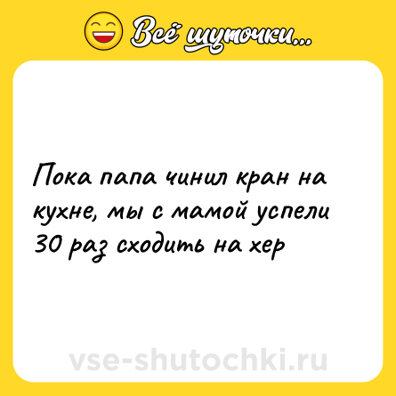 Шутка: Пока папа чинил кран на кухне, мы с мамой успели 30 раз сходить на хер