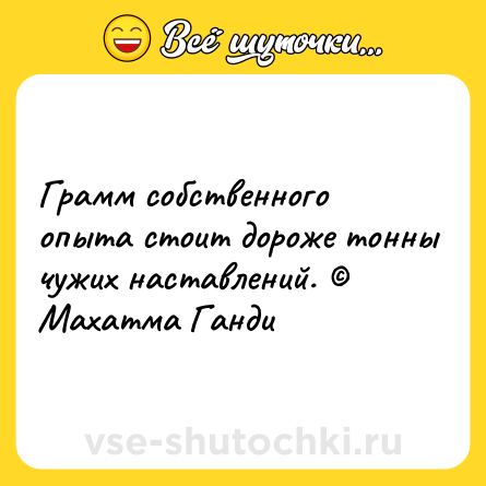 Шутка: Грамм собственного опыта стоит дороже тонны чужих наставлений. © Махатма Ганди