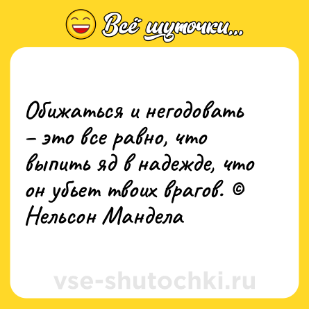 Шутка: Обижаться и негодовать – это все равно, что выпить яд в надежде, что он убьет твоих врагов. © Нельсон Мандела