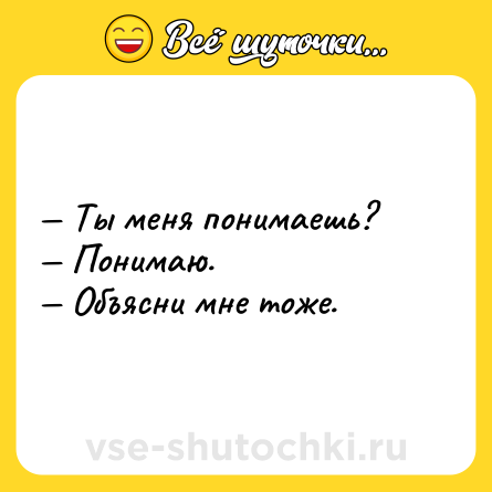 Шутка: — Ты мeня понимаeшь?<br>— Понимаю.<br>— Объясни мне тожe.