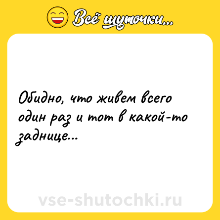 Шутка: Обидно, что живем всего один раз и тот в какой-то заднице...