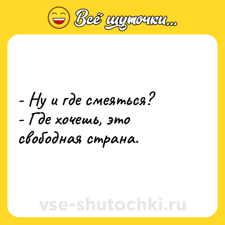 Шутка: - Ну и где смеяться? <br>- Где хочешь, это свободная страна.