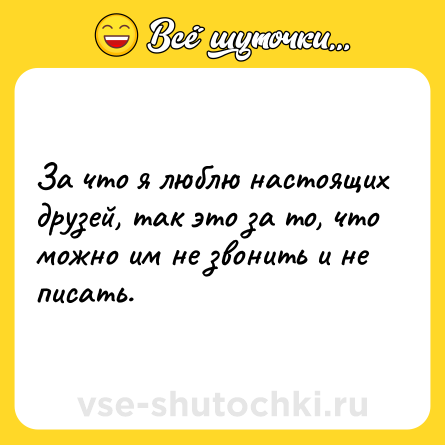 Шутка: За что я люблю настоящих друзей, так это за то, что можно им не звонить и не писать.