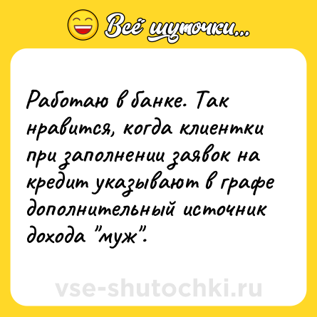 Шутка: Работаю в банке. Так нравится, когда клиентки при заполнении заявок на кредит указывают в графе дополнительный источник дохода 