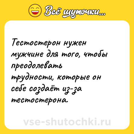 Шутка: Тестостерон нужен мужчине для того, чтобы преодолевать трудности, которые он себе создаёт из-за тестостерона.