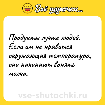 Шутка: Продукты лучше людей. Если им не нравится окружающая температура, они начинают вонять молча.