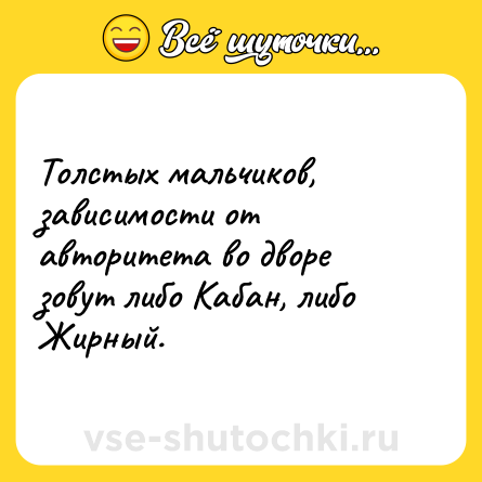 Шутка: Толстых мальчиков, зависимости от авторитета во дворе зовут либо Кабан, либо Жирный.