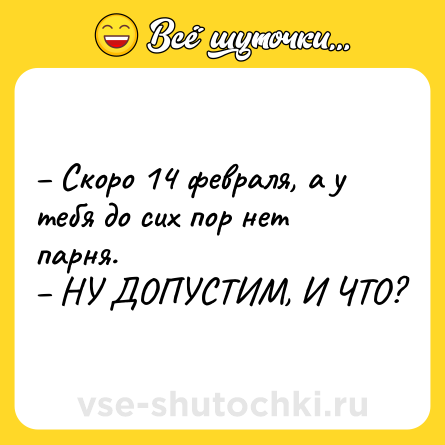 Шутка: Скоро 14 февраля, а у тебя до сих пор нет парня. НУ ДОПУСТИМ, И ЧТО?