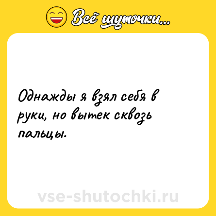 Шутка: Однажды я взял себя в руки, но вытек сквозь пальцы.