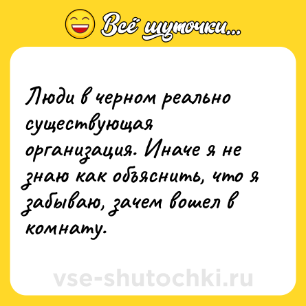 Шутка: Люди в черном реально существующая организация. Иначе я не знаю как объяснить, что я забываю, зачем вошел в комнату.