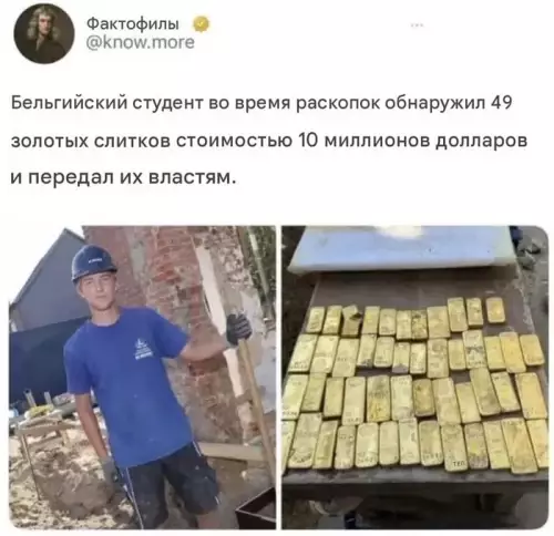 Миллионер на минималках 🤑💰 - Бельгийский студент во время раскопок обнаружил 49 золотых слитков стоимостью