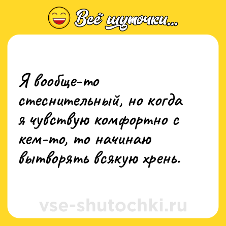 Шутка: Я вообще-то стеснительный, но когда я чувствую комфортно с кем-то, то начинаю вытворять всякую хрень.