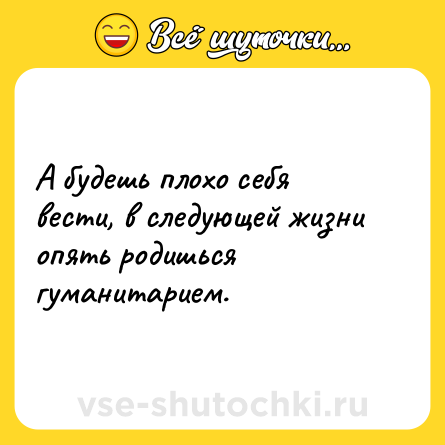 Шутка: А будешь плохо себя вести, в следующей жизни опять родишься гуманитарием.