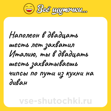 Шутка: Наполеон в двадцать шесть лет захватил Италию, ты в двадцать шесть захватываешь чипсы по пути из кухни на диван