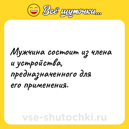Шутка: Мужчина состоит из члена и устройства, предназначенного для его применения.
