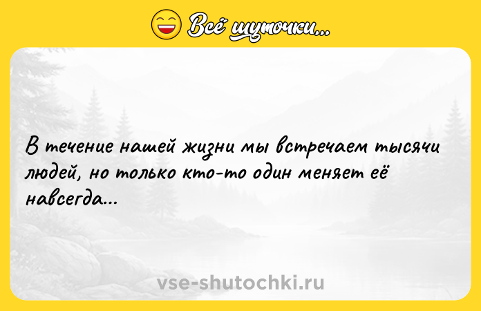 Цитата: В течение нашей жизни мы встречаем тысячи людей, но только кто-то один меняет её навсегда