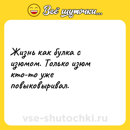 Шутка: Жизнь как булка с изюмом. Только изюм кто-то уже повыковыривал.