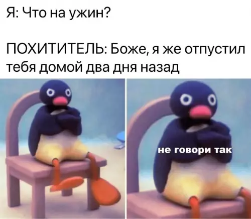 Когда вернулся к бывшему слишком рано 🐧 - Я: Что на ужин? ПОХИТИТЕЛЬ: Боже, я же отпустил тебя