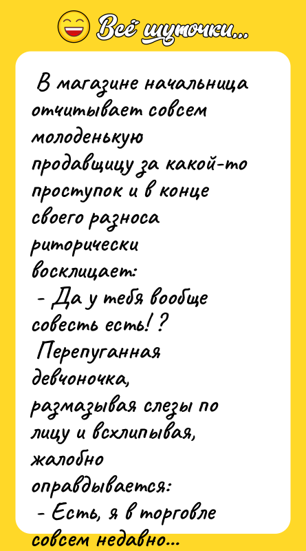  В магазине начальница отчитывает совсем молоденькую продавщицу за какой-то