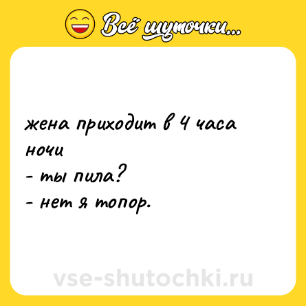 Шутка: жена приходит в 4 часа ночи<br>- ты пила?<br>- нет я топор.