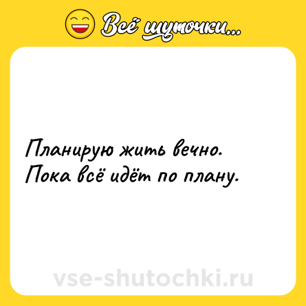 Шутка: Планирую жить вечно.Пока всё идёт по плану.