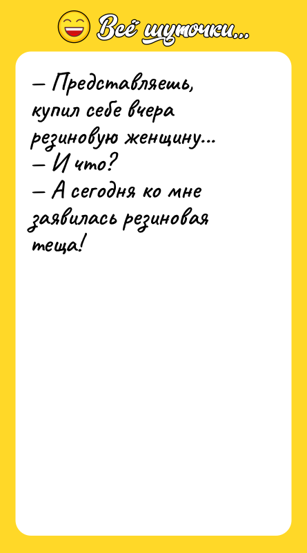 Представляешь, купил себе вчера резиновую женщину... И что? А