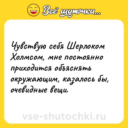 Шутка: Чувствую себя Шерлоком Холмсом, мне постоянно приходится объяснять окружающим, казалось бы, очевидные вещи.
