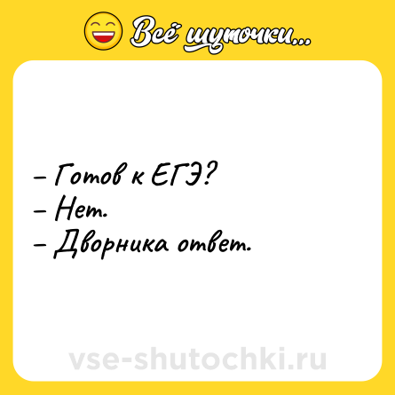 Шутка: – Готов к ЕГЭ?<br>– Нет.<br>– Дворника ответ.
