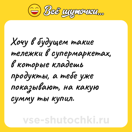Шутка: Хочу в будущем такие тележки в супермаркетах, в которые кладешь продукты, а тебе уже показывают, на какую сумму ты купил.