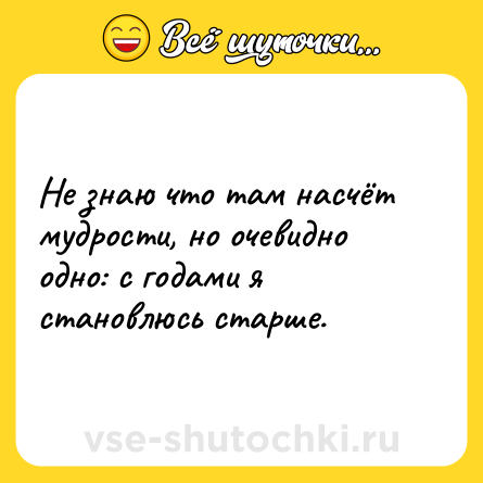 Шутка: Не знаю что там насчёт мудрости, но очевидно одно: с годами я становлюсь старше.